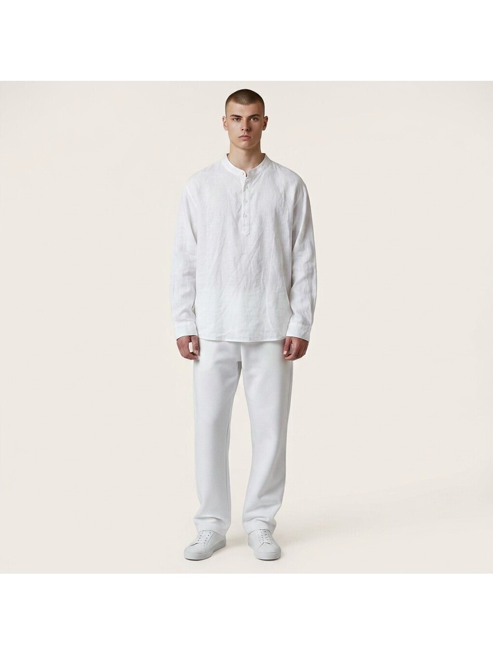 Coofandy T-Shirt Men 5XL Plus White Long Sleeve Crew Neck Button Cotton Regular